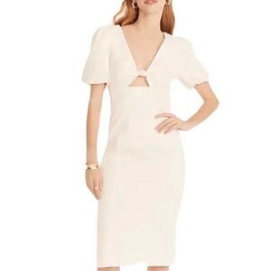 J Crew Collection Women Cutout Puff-Sleeve Cotton  Ivory Classic Dress Sz 16 NWT